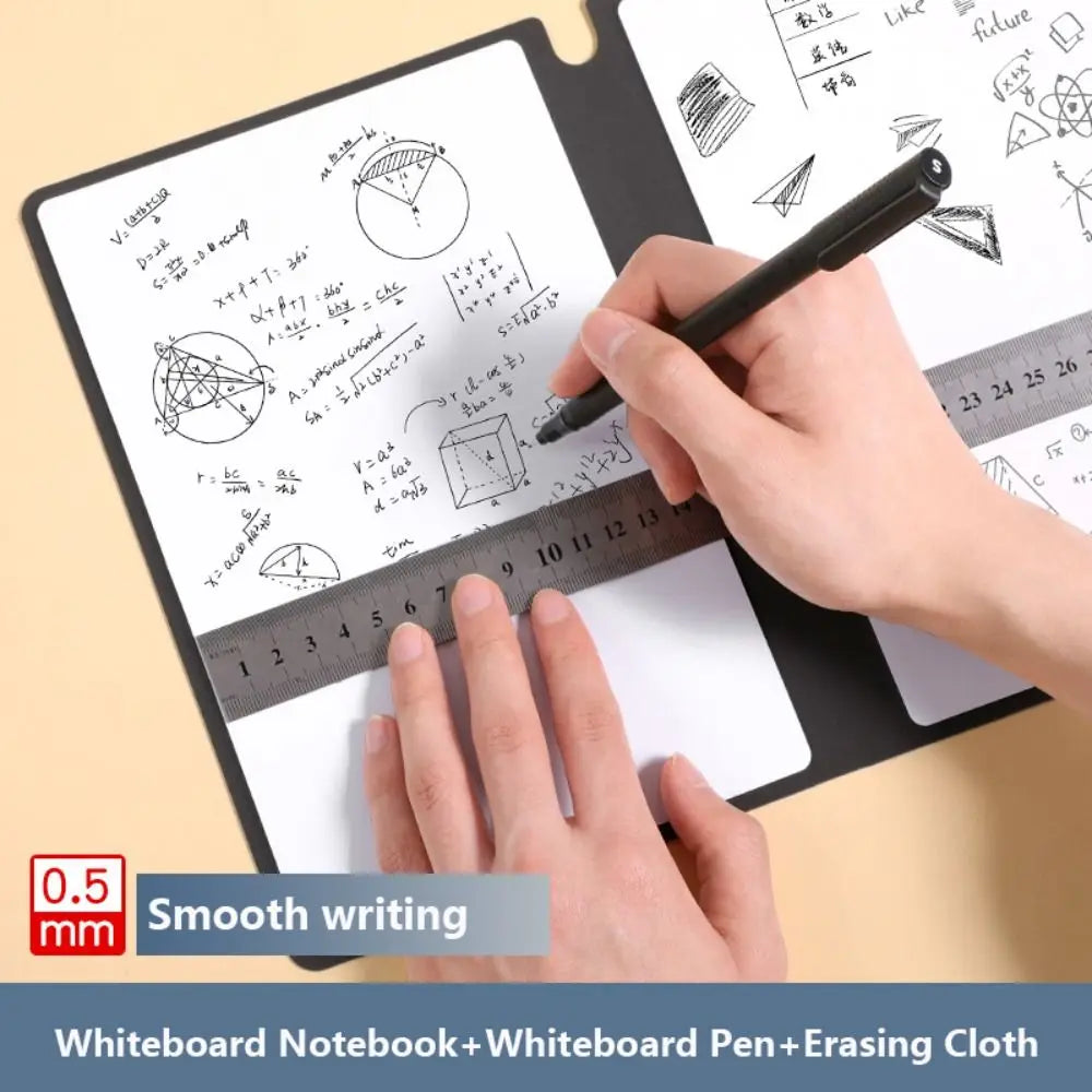 Reusable A5 Whiteboard Notebook Leather With Whiteboard Pen Writing Board With Erasing Cloth Stationery Memo Pad Students Gift