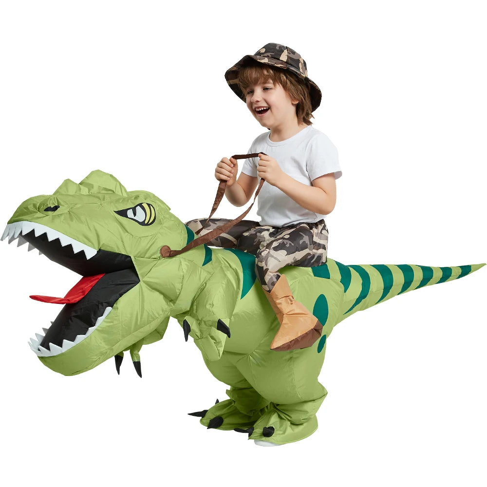 Inflatable Ride-On T-Rex Costume Blow-Up Dinosaur Suit for Halloween Cosplay Party Outfit Funny Animal Themed Dress-Up