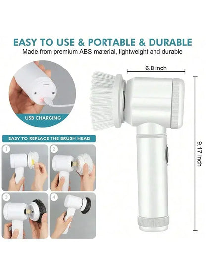 Electric Spin Scrubber, Bathroom Cordless Cleaning Brush Power Scrubber with 5 Replaceable Brush Heads, Electric Cleaning Brush Stone's Store