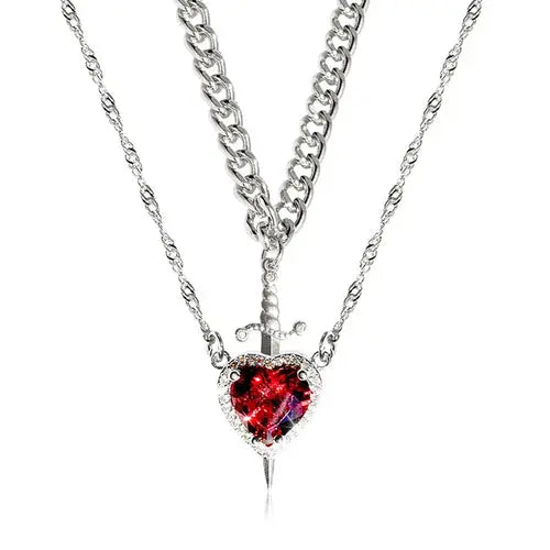 New Heart and Sword Necklace Set Gold Color Stainless Steel Crystal