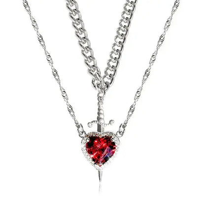New Heart and Sword Necklace Set Gold Color Stainless Steel Crystal