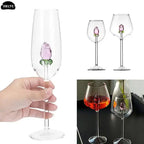 1*Rose Cocktail Glass Creative 3D Pink Glass Rose Built-in Wine Glass