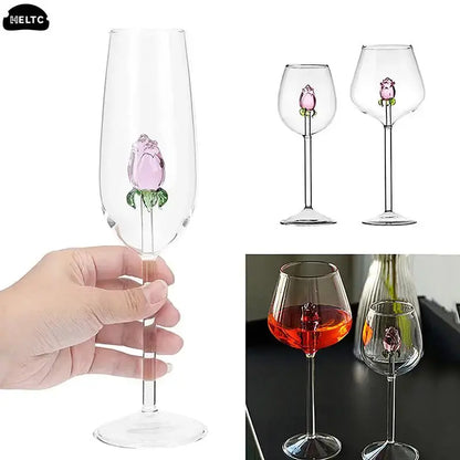 1*Rose Cocktail Glass Creative 3D Pink Glass Rose Built-in Wine Glass