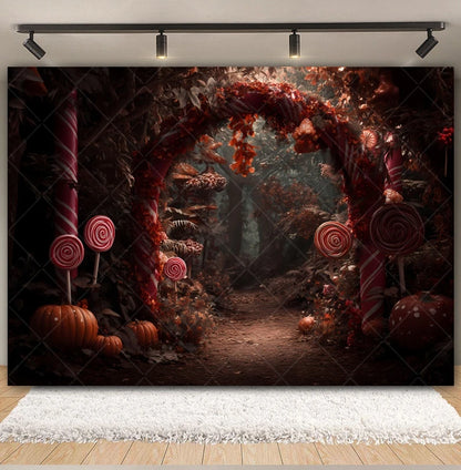 Halloween Lollipop Photography Backdrop Fantasy Forest Arch Pumpkin Lantern Festival Party Baby Portrait Photo Background Decor