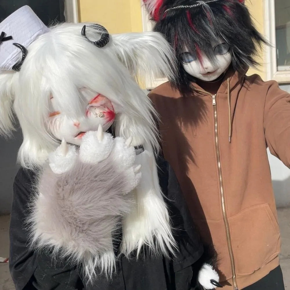 Guantes Kawaii de dibujos animados para disfraz, peludos, de piel, Kigurumi, de felpa, con patas de gato, guantes gruesos y cálidos con garras de gato, regalos