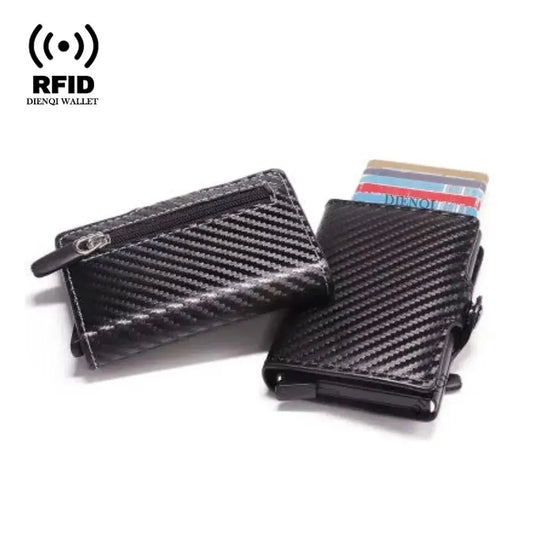 Carbon Fiber Rfid Blocking Men ID Credit Card Holders Wallet Leather