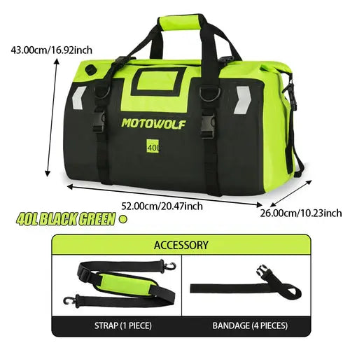Bolsa Seca Impermeable para Moto con Reflectores, Bolsa de Viaje Duffle Trasera Esquí