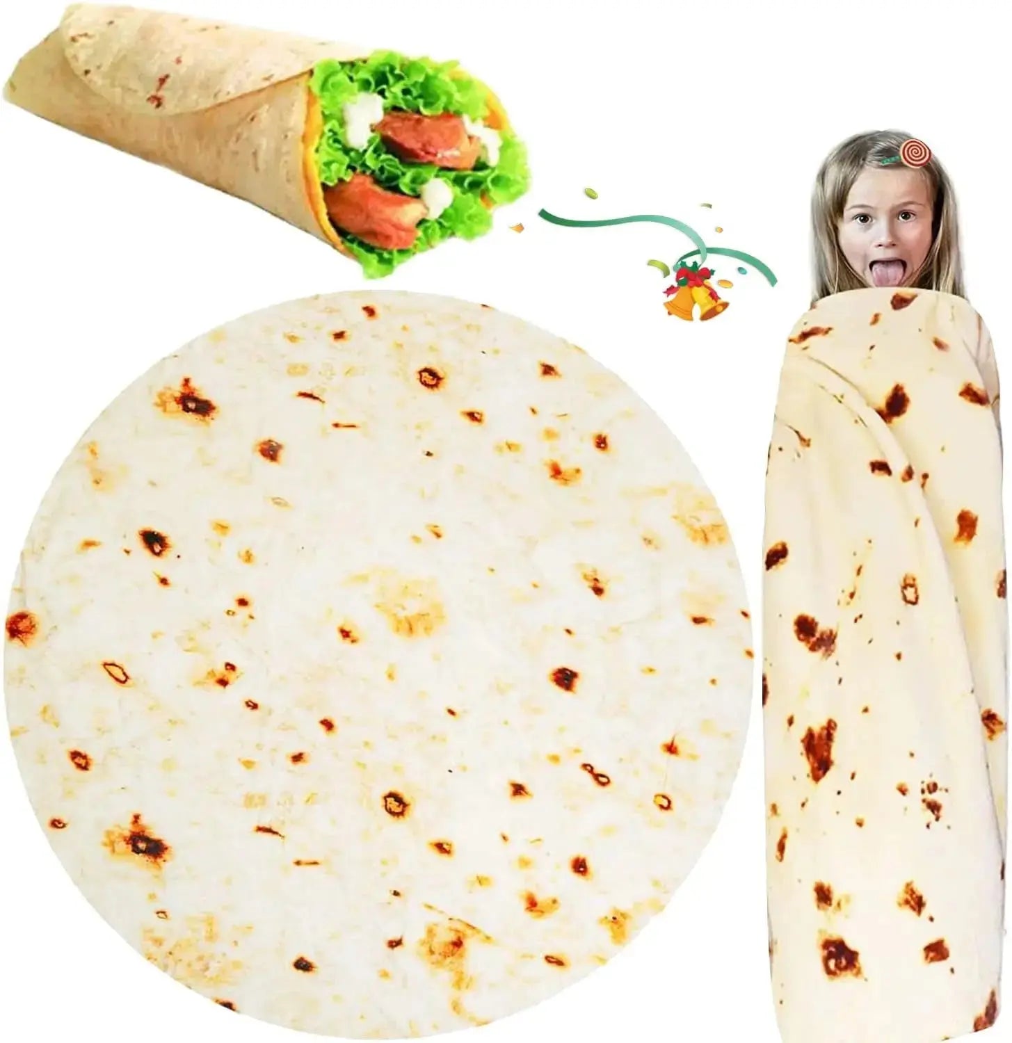 Tortilla Burrito Blanket for Adult Men Women Funny Novelty Gag Food Throw Blanket Trendy Stuff Flannel Taco Wrap Blanket  Decor( Shop1104298725 Store