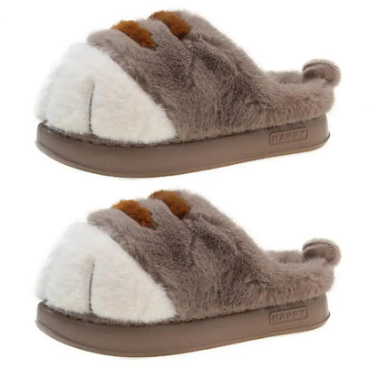 1 Pair Winter Plush Slippers Thick Non-Slip Insoles Cartoon Cat Design