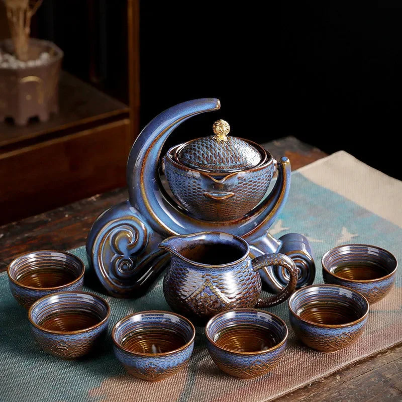 BloomBrew™ – Juego de té de cerámica giratorio para una elegancia sin esfuerzo 🍵