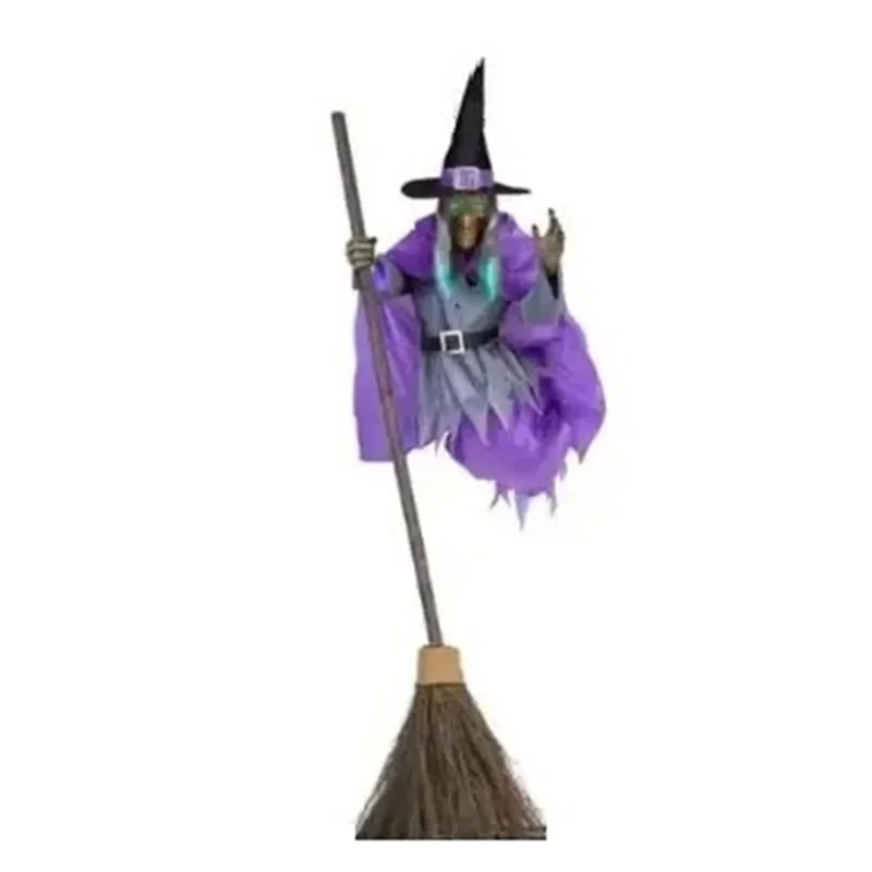 A33Z-Halloween Broom Witch Decoration 6-Foot-Tall Flying Witch Decoration Halloween Decoration