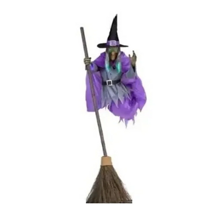 A33Z-Halloween Broom Witch Decoration 6-Foot-Tall Flying Witch Decoration Halloween Decoration