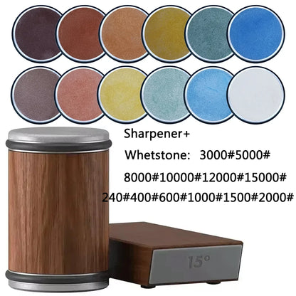 Pouring Rolling Knife Sharpener sapele Magnetic Holder Whetstone Sharpening Stone Kit 15 and 20 Degrees Angle Roller Accessory