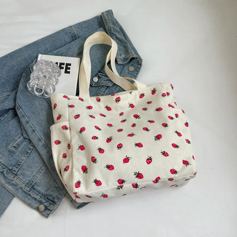 Bolso de mano Xajzpa Fresh Sweet Girl, a la moda, de pana de alta gama con estampado, bolso de hombro informal para compras, para ir al trabajo, bolso de mujer debajo del brazo