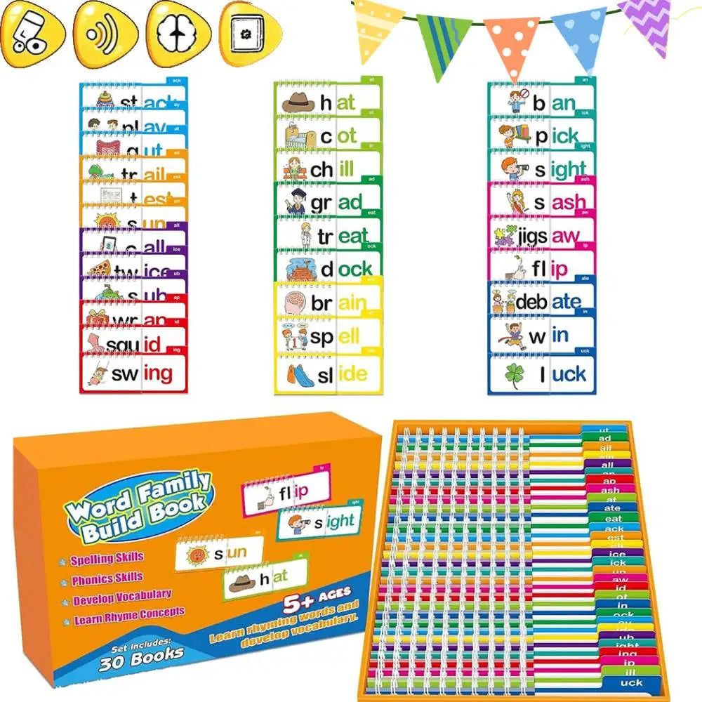 Lectura Flip Book 30 Libros Flip de Leer y Rimar Libros Flip de Familias de Palabras Tarjetas Didácticas Tarjetas de Vocabulario ABC Lectura Educativa