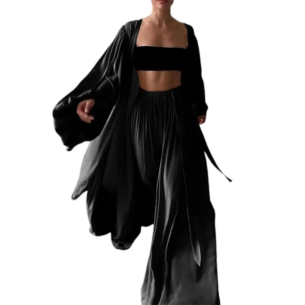 Solid Color Camisole Long Sleeve Jacket And Pants Set Shop1103320181 Store