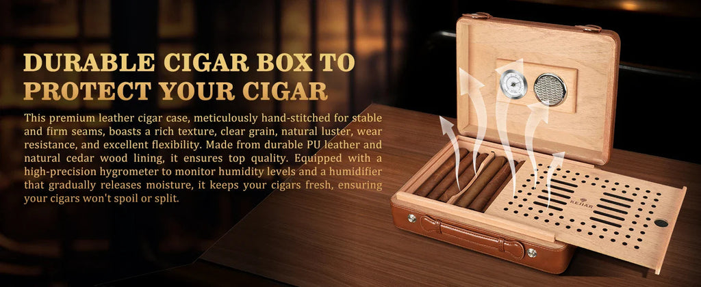 Cigar Humidor Case with Hygrometer, Humidor Box, Humidifier, Divider, Travel Cigar Case,Cedar Wood, Hold up to 50 Cigars XIFEI Official Store