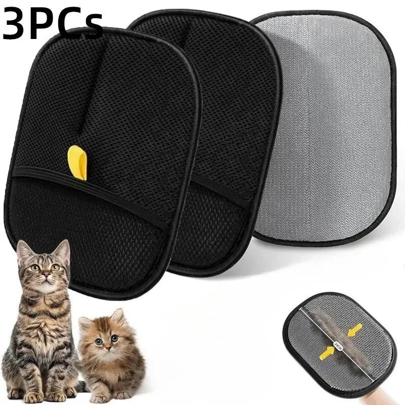 Pet Hair Removal Set Tool Reusable Static Removal Gloves Double-Sided Grooming Gloves Remove Dog Cat Hair Carpets Sofa Cleaner