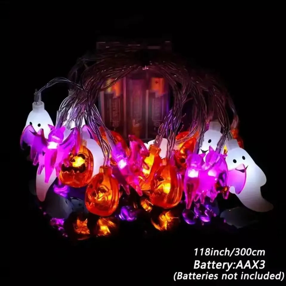 1pc LED Halloween String Lights Bat Ghost Pumpkin Decorative Lamp Battery Operated Festival Lights For Halloween Party Decor