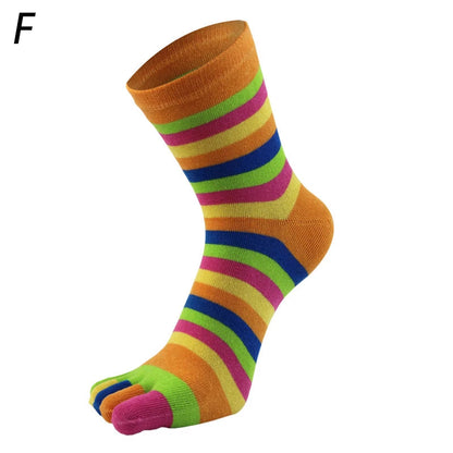 New Women Toe Socks Funny Five Fingers Socks Colorful Striped Printed  Rainbow Cotton Breathable Women's Short Socks Upgogo Store