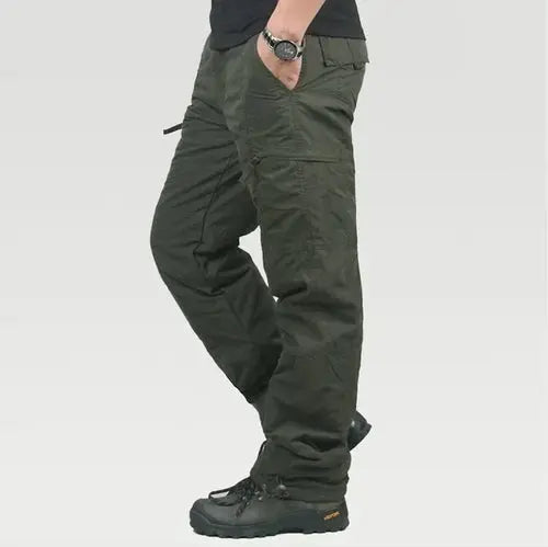 Winter Men Thick Fleece Thermal Multi-pocket Straight Cargo Pants AliExpress
