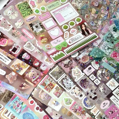 6pcs/10pcs Set Y2K Random Cute Glitter Laser Sticker for Phone Camera Luggage Journal Sticker Kawaii Decoration Sticker Gift Gamilike Store