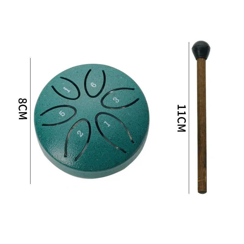 3 Inches 6 Tones Steel Tongue Drum Outdoors Rain Drums Instrument Mini Hand Drum Ethereal Drums Sticks Percussion Accessories