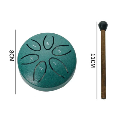 3 Inches 6 Tones Steel Tongue Drum Outdoors Rain Drums Instrument Mini Hand Drum Ethereal Drums Sticks Percussion Accessories