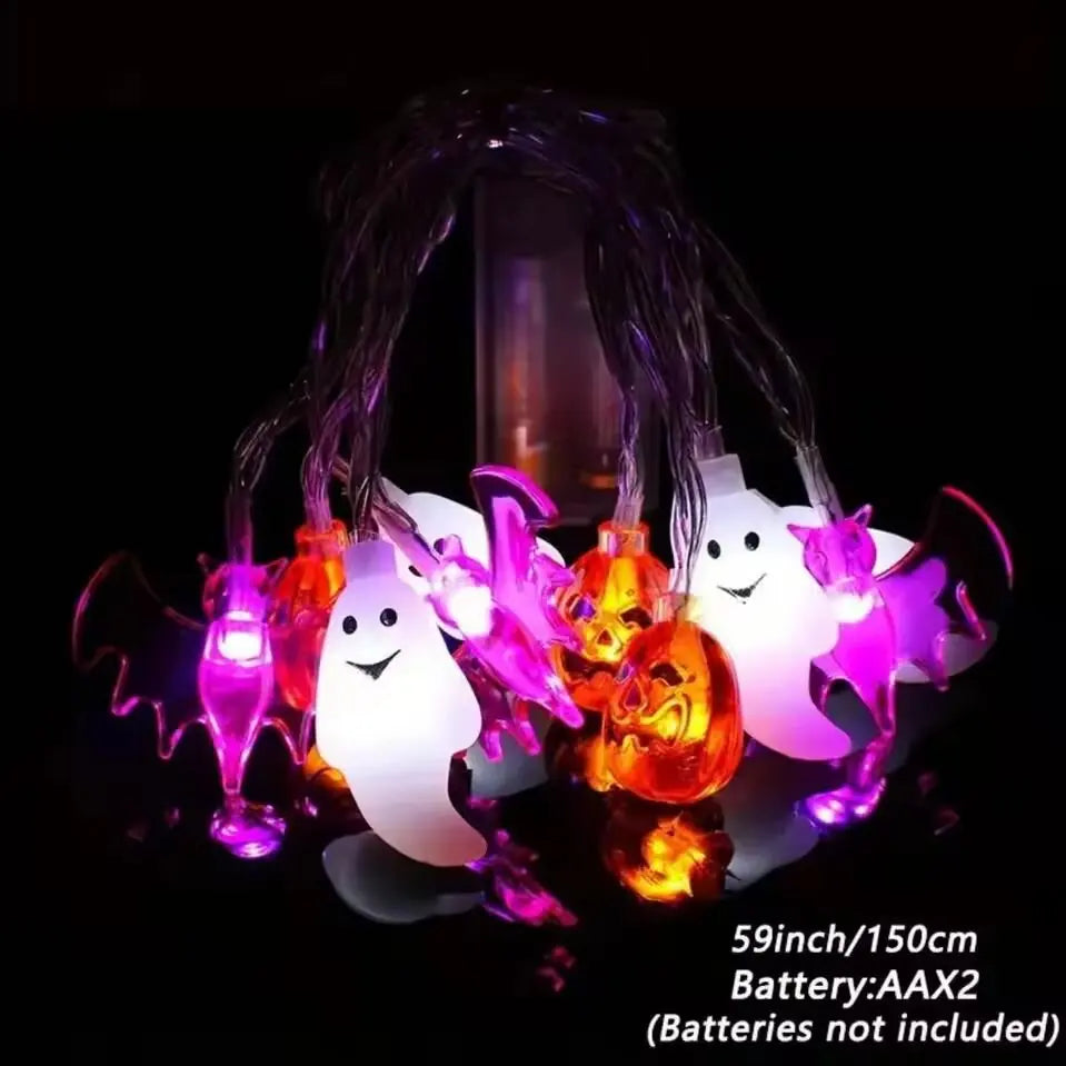 1pc LED Halloween String Lights Bat Ghost Pumpkin Decorative Lamp Battery Operated Festival Lights For Halloween Party Decor