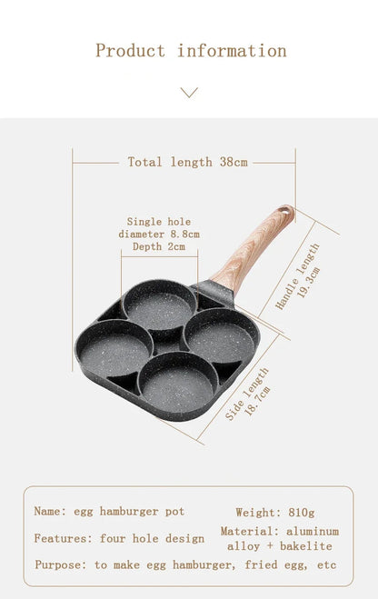 4-hole Omelet Pan Frying Pot Thickened Non-stick Egg Pancake Steak Cooking Pan Hamburg bread Breakfast Maker Induction cooker Shop1103813503 Store