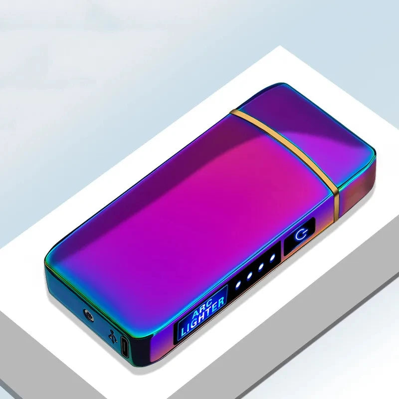 Hot Electric Windproof Metal Lighter Double Arc Flameless Plasma Rechargeable USB Lighter LED Power Display Touch Sensor Lighter Firefirefire Store