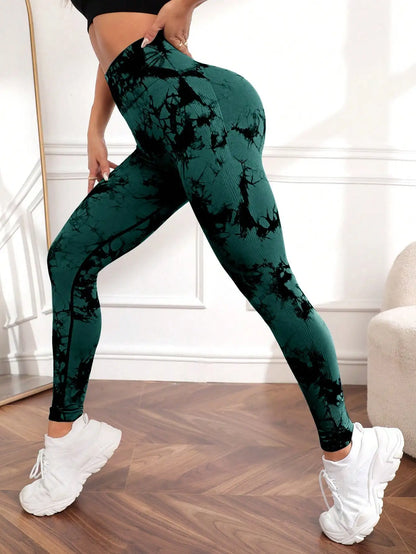 Leggings de gimnasio sin costuras para levantar la cadera, pantalones de yoga tie-dye, mallas de ejercicio para mujer, pantalones de entrenamiento de cintura alta con control de abdomen
