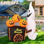 6FT Halloween Outdoor Holiday Decorations Inflatable Toys Ghost Push Pumpkin Cart with LED Lights Outdoor Party Inflatable Model