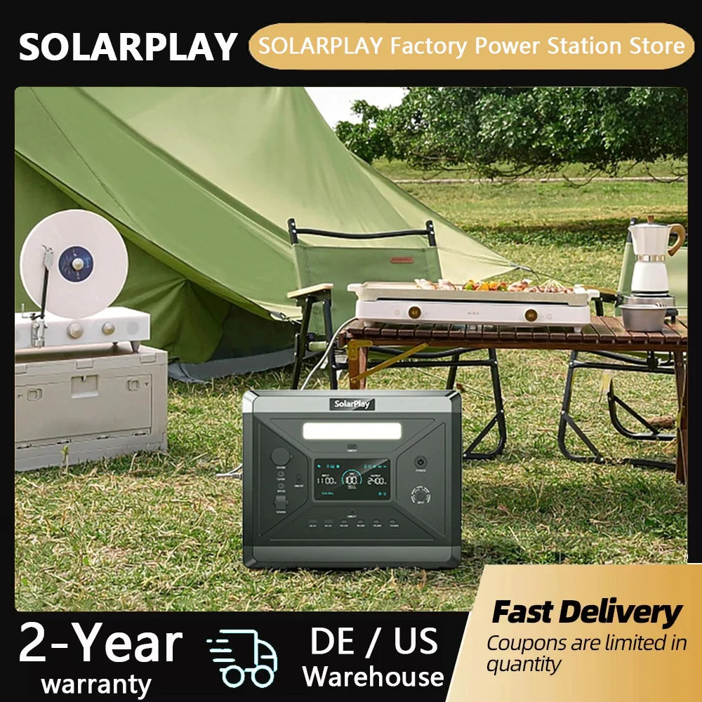 SOLARPLAY Q2501 Portable Power Station 2160WH LiFePO4 Battery with 2400W (4800W Peak) AC Output Solar Generator for Garden Party SOLARPLAY Factory Power Station Store