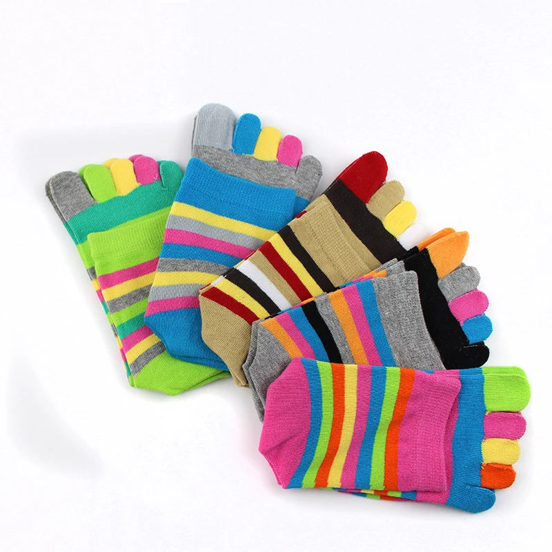 New Women Toe Socks Funny Five Fingers Socks Colorful Striped Printed  Rainbow Cotton Breathable Women's Short Socks Upgogo Store