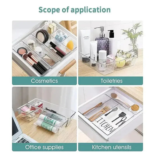 7/14 Pcs Drawer Organizers Set Clear Plastic Desk Dividers Bins
