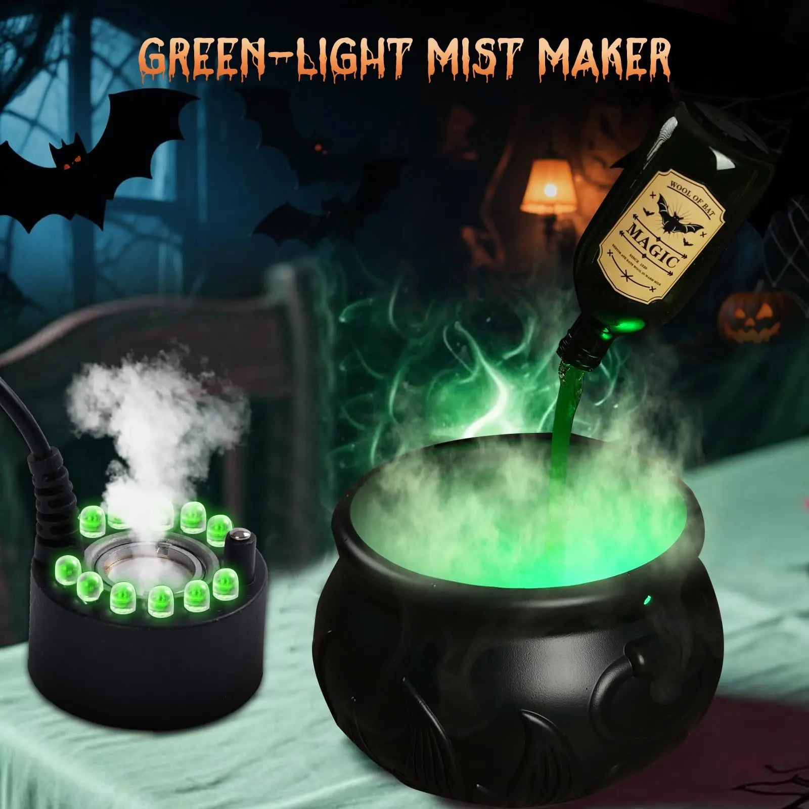 Juego de pociones flotantes DIY con caldero de brujas y vaporizador, decoración de Halloween, cuenco negro vintage espeluznante, decoración de fiesta de Hocus Pocus