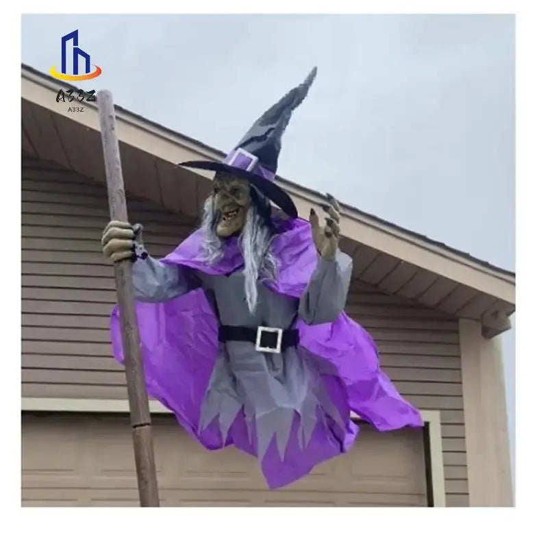 A33Z-Halloween Broom Witch Decoration 6-Foot-Tall Flying Witch Decoration Halloween Decoration