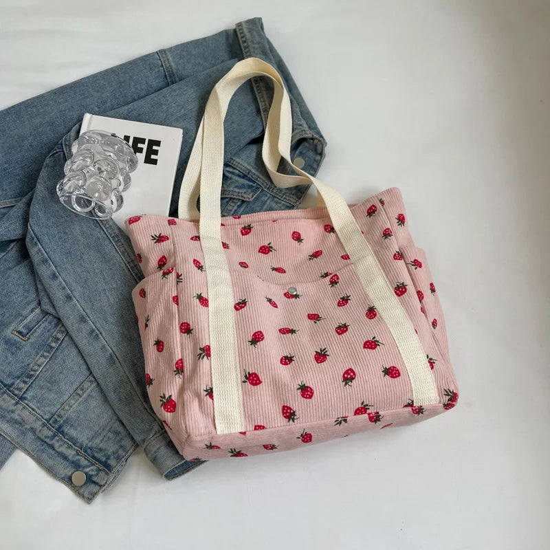 Xajzpa Fresh Sweet Girl Handbag Fashionable High end Corduroy Printed Shoulder Bag Leisure Shopping Commuter Women's Underarm Bag