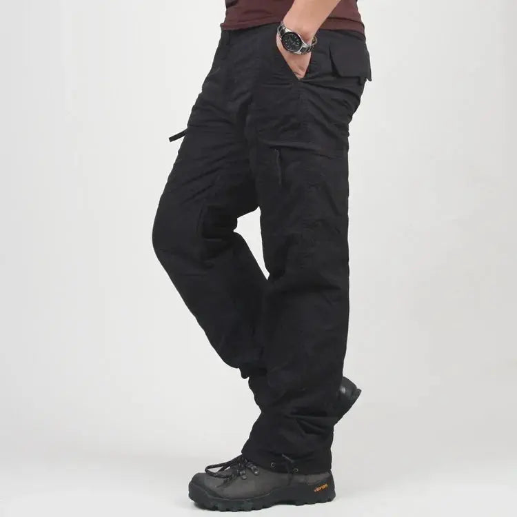 Winter Men Thick Fleece Thermal Multi-pocket Straight Cargo Pants AliExpress