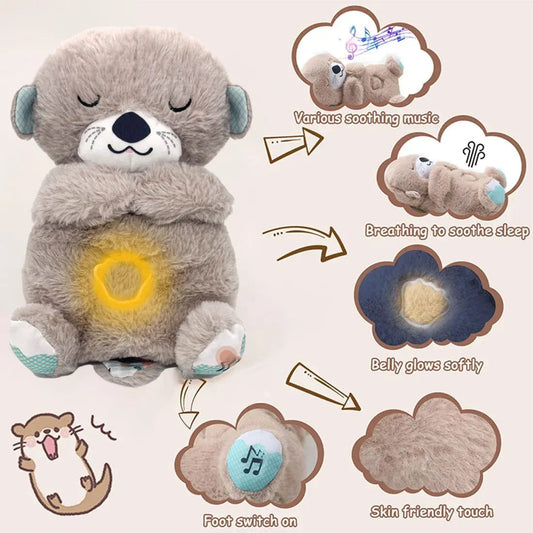 Baby Plush Doll Breathing Bear Soothing Sleep Playmate white Otter Toy Kids Music Sleeping Companion Sound Light Doll Toy Gift EPA Choice Store
