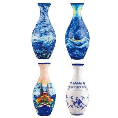 3D Puzzle Vase Blue and White Porcelain Design Made ABS Home