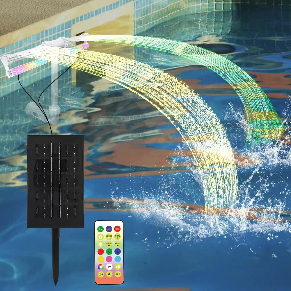 Solar Pool Fountain with 12-Color 4-Mode RGBIC LED Lights Above/Inground Solar Lights with Remote 360°Adjustable Dual Spray