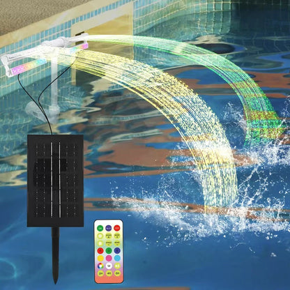Solar Pool Fountain with 12-Color 4-Mode RGBIC LED Lights Above/Inground Solar Lights with Remote 360°Adjustable Dual Spray
