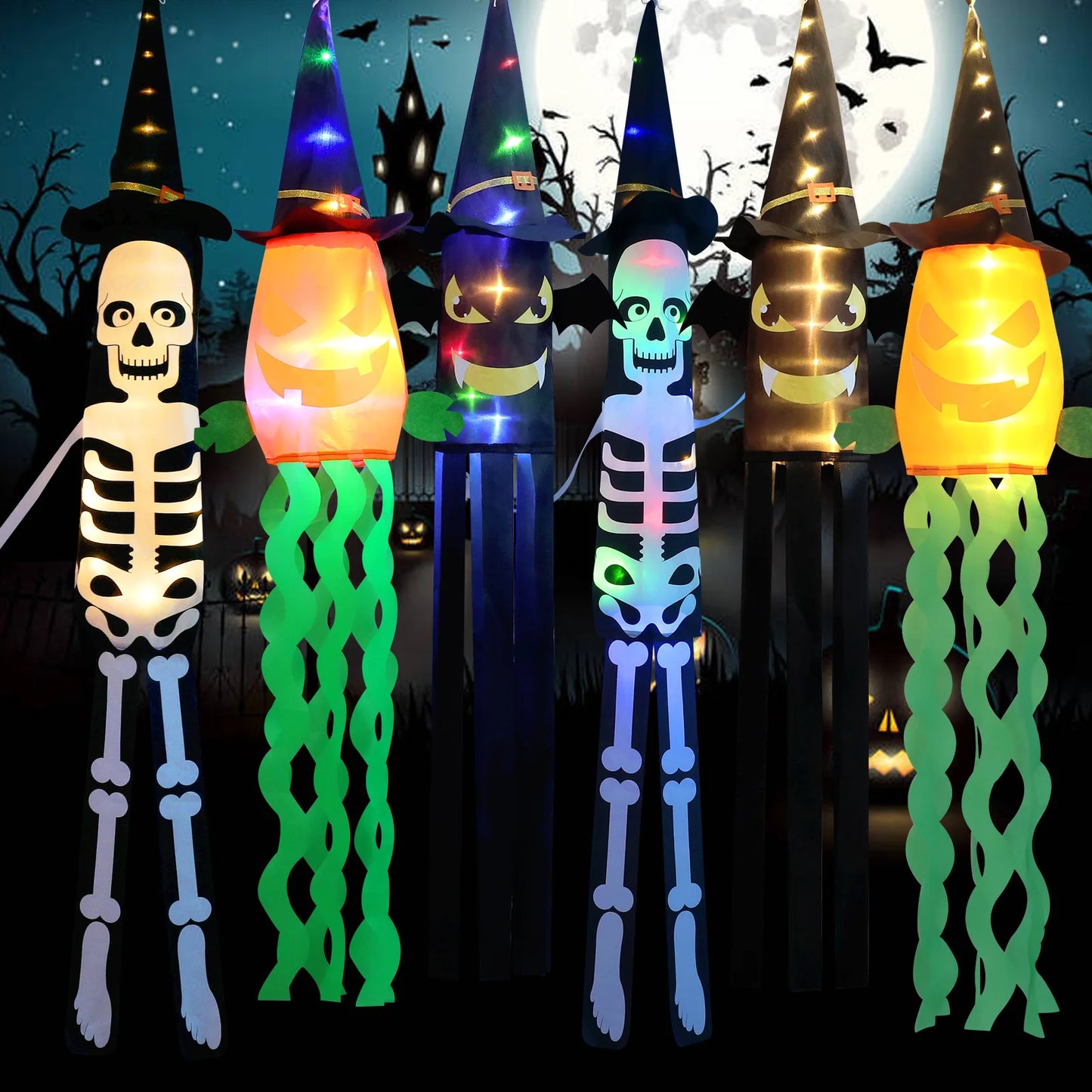 Halloween Hanging Decoration Witch Hats LED Black Light up Witch Hats for Indoor Outdoor Yard Garden Porch Halloween Decorations