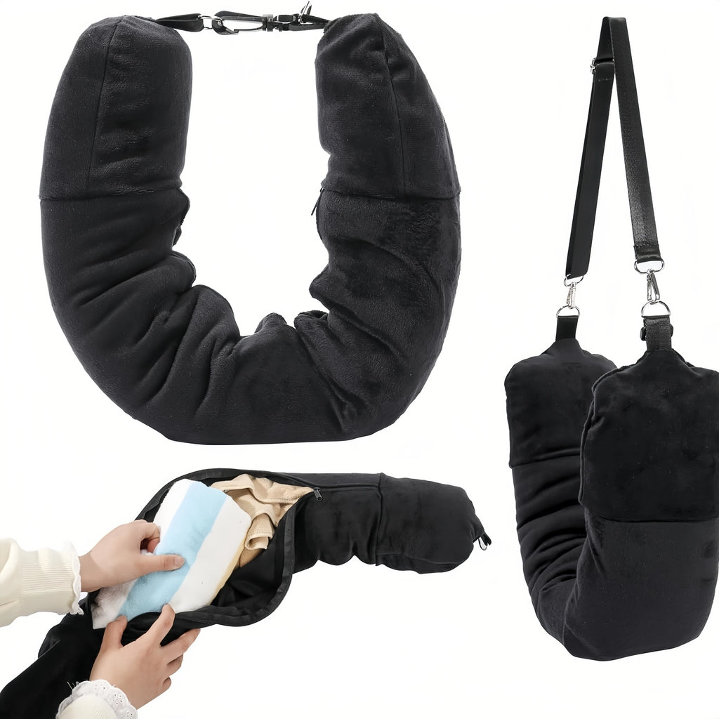 PackPillow™ Travel Neck Pillow ✈️ — Fill with Clothes, Save Space