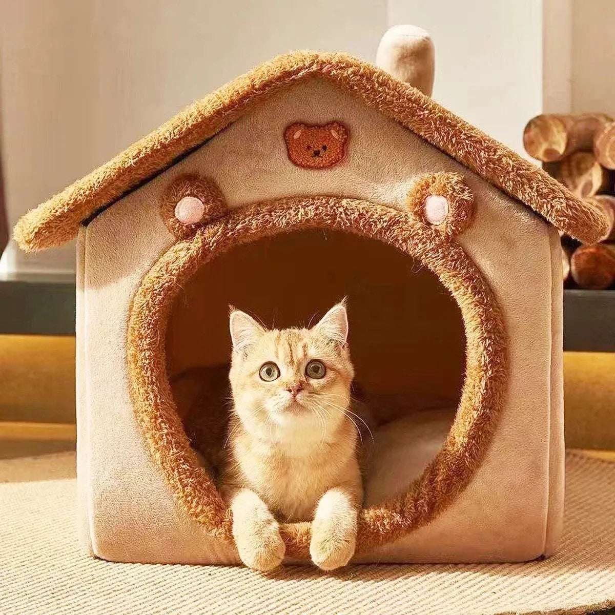 Cartoon House Pet Bed – Arctic Fleece & Plush, Removable & Washable, Ideal for Cats & Small Dogs Shop1103328158 Store