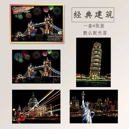 4Pcs Children DIY Night Scene Art Scratch Painting Toys City Building AliExpress