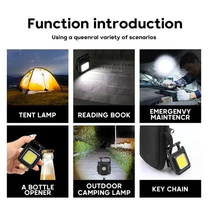 Mini LED Flashlight Keychain Multifunctional Portable COB Camping