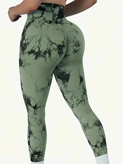 Leggings de gimnasio sin costuras para levantar la cadera, pantalones de yoga tie-dye, mallas de ejercicio para mujer, pantalones de entrenamiento de cintura alta con control de abdomen